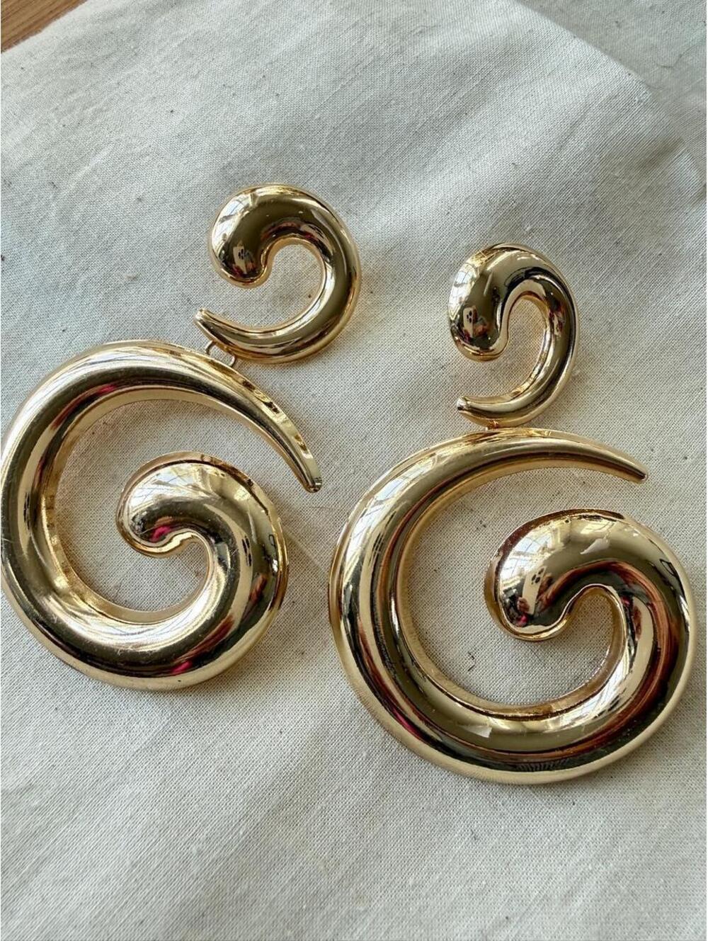 Oversized Gold Tone Spiral Statement Earrings Retro Glam